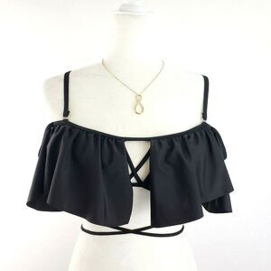 Black Strappy Bikini Top Size S Wrap Around Tie Arm Cuff Sleeves Ruffle